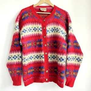Vintage Heritage House Wool Mohair Holiday Cute Colourful Cardigan M
